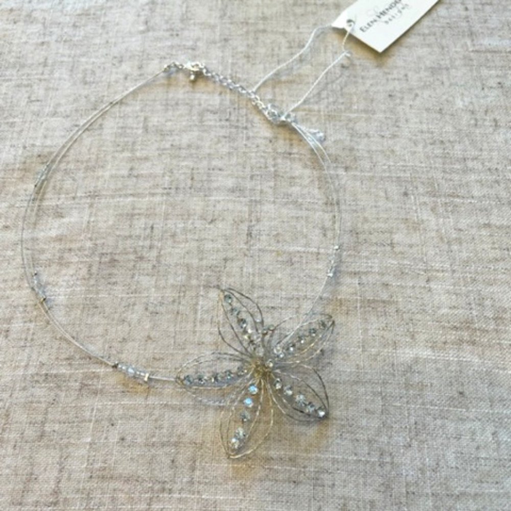 Delicate Bridal Evening Crystal Silver Flower Necklace New Elen Henderson